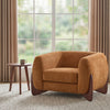 Tuxor Modern Upholstered Boucle Arm Chair with Tuxedo Design, Caramel, Walnut | Tuxor Fauteuil Moderne en Bouclette a Design Tuxedo, Caramel, Noyer