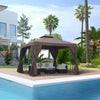Outsunny 10' X 10' Patio Gazebo Outdoor, Canopy Shelter With Double-tier Roof, Pavilion Sidewalls Fo|Outsunny 10' X 10' Pavillon De Jardin Tonnelle Barnum Gazebo Avec Parois Laterales Brun