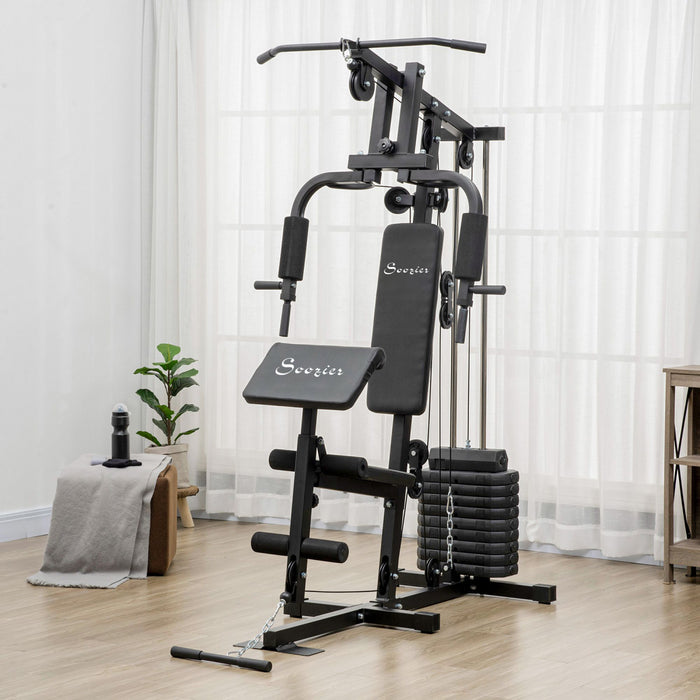 Soozier Home Gym Machine With 99lbs Weight Stack, Multifunction Power Tower