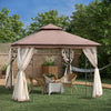 Outsunny 10'x10' Gazebo Canopy Outdoor Patio Sun Shelter Uv Protect W/ 2-tier Polyester Roof Curtain|Outsunny 10' X 10' Gazebo De Terrasse Exterieure Avec Toit En Polyester A 2 Niveaux, Parois Laterale