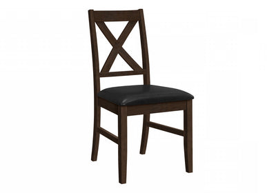 Dining Chair Set of 2 Dining Room Kitchen Brown Solid Wood Brown Leather-Look|Ensemble de 2 chaises de salle à manger avec bois massif brun et apparence cuir brun pour la salle à manger et la cuisine