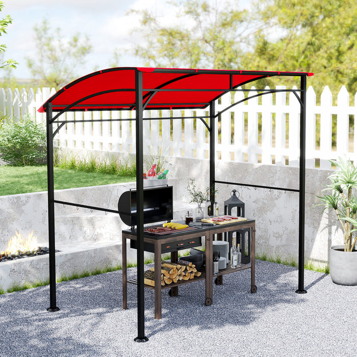 Outsunny 7' X 5' Bbq Grill Gazebo Tent With Steel Frame Hooks Wine Red