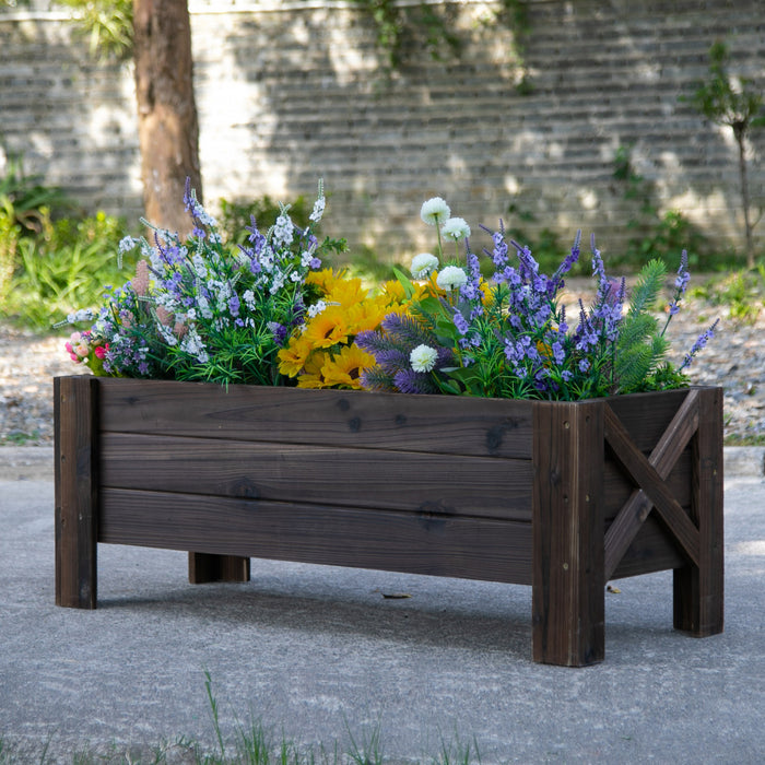 Outsunny 3.3 X 1.2 X 1.2 Ft Garden Raised Bed Planter Grow Containers For Outdoor Patio Plant Flower Vegetable Pot Fir Wood, Carbonized