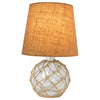 Marelle Netted Burlap & Glass Table Lamp, Clear, 14.75"H | Marelle Lampe de table en verre avec filet en toile de jute, Transparent, 14,75 po H