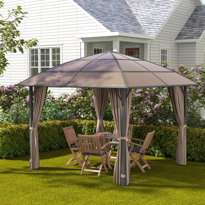 Outsunny 10 X 10ft Hardtop Gazebo With uv60+ Polycarbonate Roof & Curtains