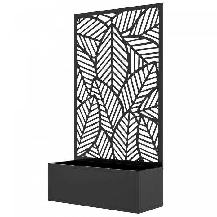 Outsunny Metal Raised Garden Bed with Privacy Screen, Black