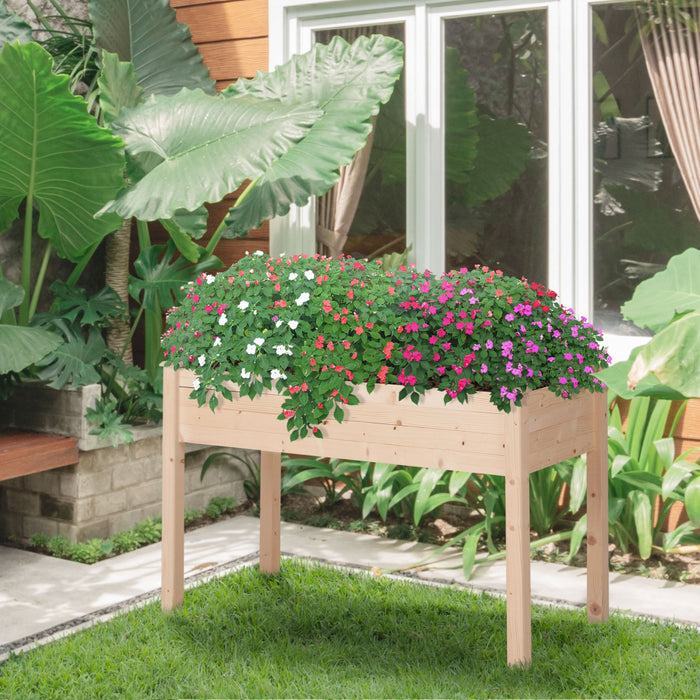 Outsunny 48''x22''x30'' Elevated Planter Box With Legs Wooden Patio Raised Garden Bed Outdoor Flower Stand Yard Natural Plant Table Raised Flower Planter W/ Inner Bag
