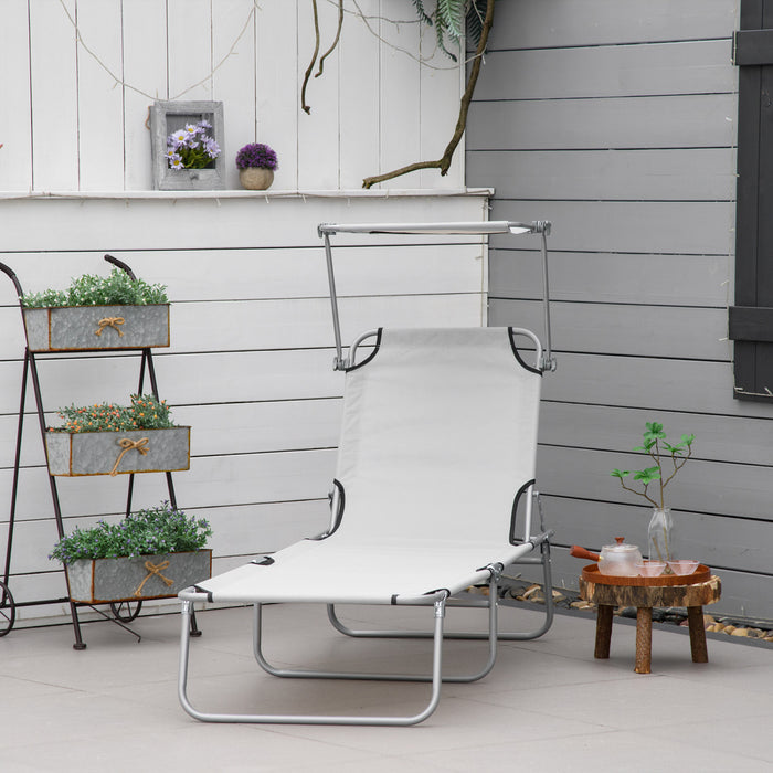 Outsunny Outdoor Lounge Chair, Adjustable Folding Chaise Lounge, Light Grey