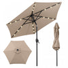 Costway 7.5 ft Solar Powered Patio Umbrella with LED Lights Push Button Tilt Crank Handle Brown