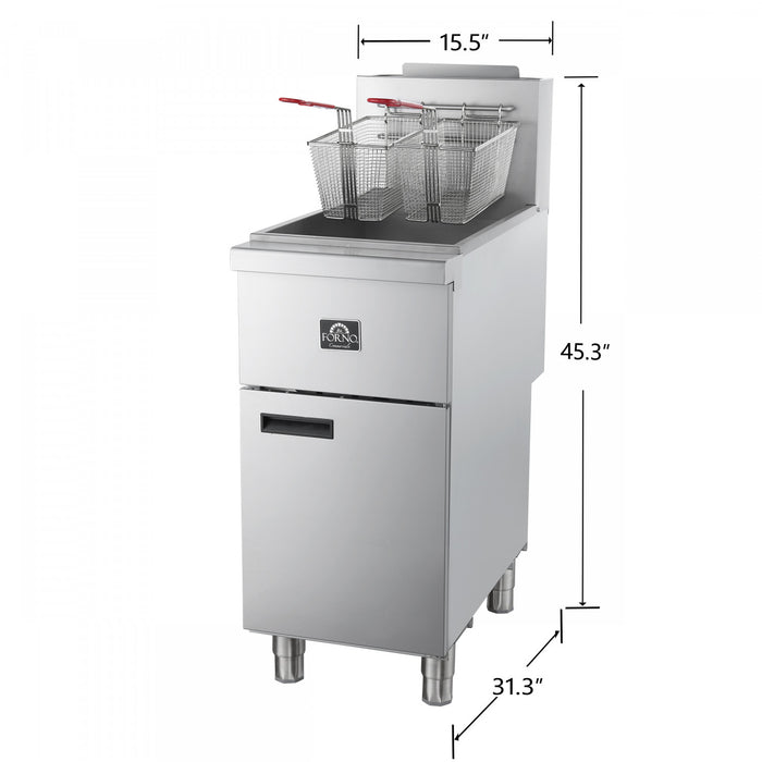 FORNO Commerciale Natural Gas Deep Fryer, 3 Burners 90,000 BTU, 40 lbs Oil Capacity - FCMGF0048