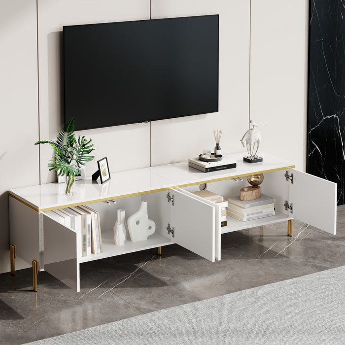 Croma 67 Inch Modern High-Gloss TV Stand with Cable Management and Gold Trim, White
