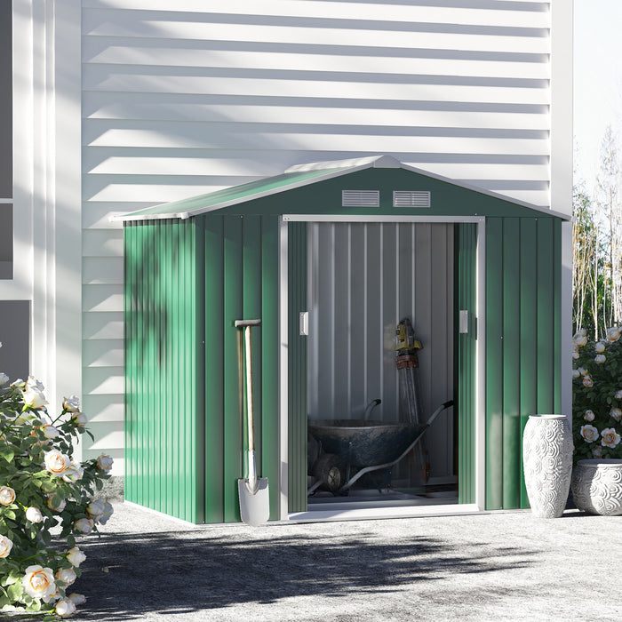 Outsunny 7' X 4.3' X 6.1' Garden Storage Shed Outdoor Patio Yard Metal Tool Storage House W/ Steel Floor Foundation And Double Doors Green