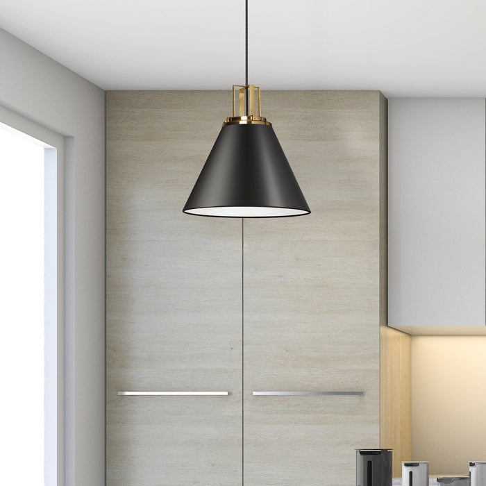 Dainolite Sonus 1 Light Pendant Matte Black Aged Brass Accent Lamp