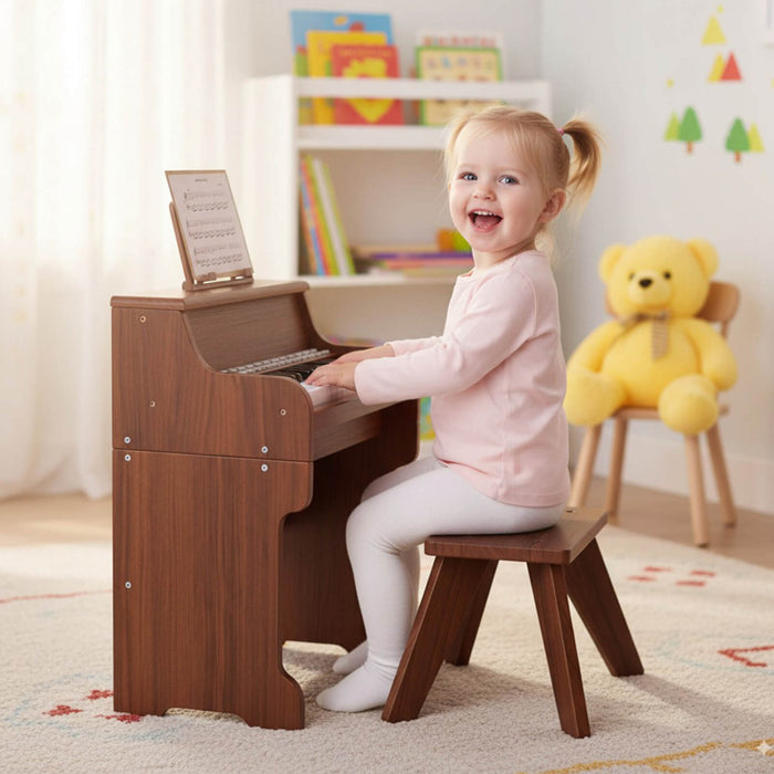 Costway 25 Keys Digital Piano with Music Stand Stool Lighted Keys Teaching Mode for 3+ Kids Brown