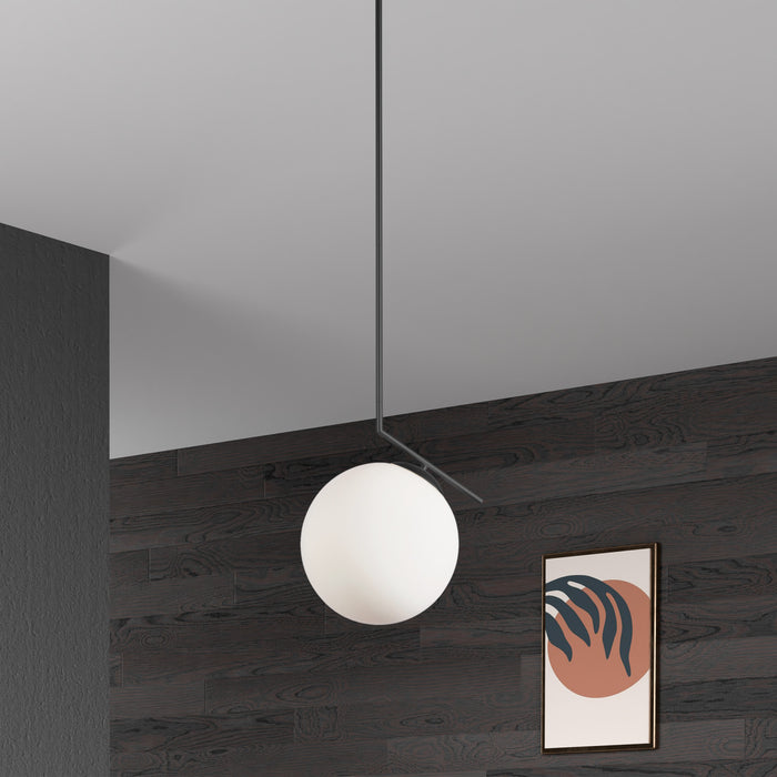 Dainolite Orion 1 Light Pendant Matte Black Opal White Glass Lamp