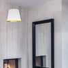Dainolite Oversized Drum 1 Light Pendant Small White/Gold Shade Lamp|Petit luminaire suspendu de Dainolite avec très grand abat-jour cylindrique blanc et doré, et 1 ampoule