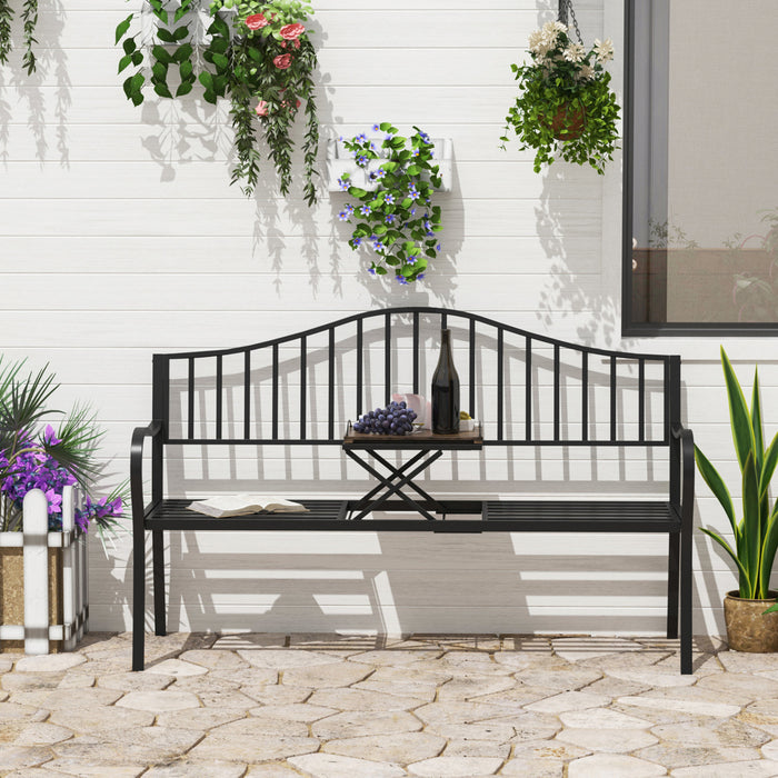 Outsunny Outdoor Bench With Retractable Middle Table, Black