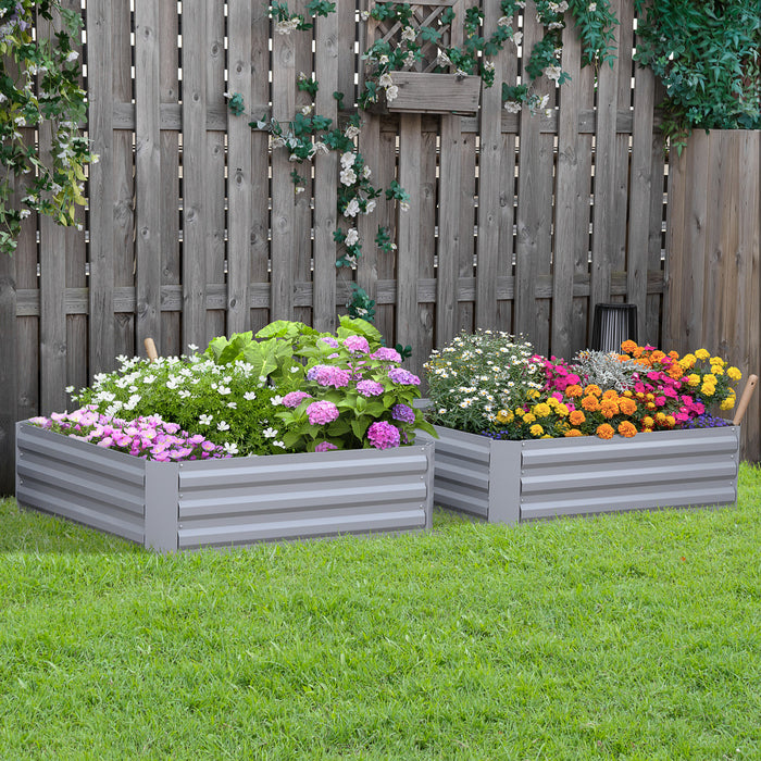 Outsunny 39\" X 39\" X 12\" Set Of 2 Raised Garden Bed, Elevated Planter Box With Galvanized Steel Frame For Growing Flowers, Herbs, Succulents, Grey
