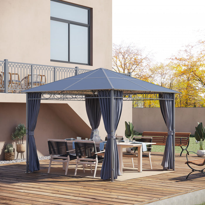 Outsunny 10' X 10' Polycarbonate Hardtop Gazebo Canopy Outdoor Patio Gazebo With Aluminum Frame & Curtains, Dark Grey