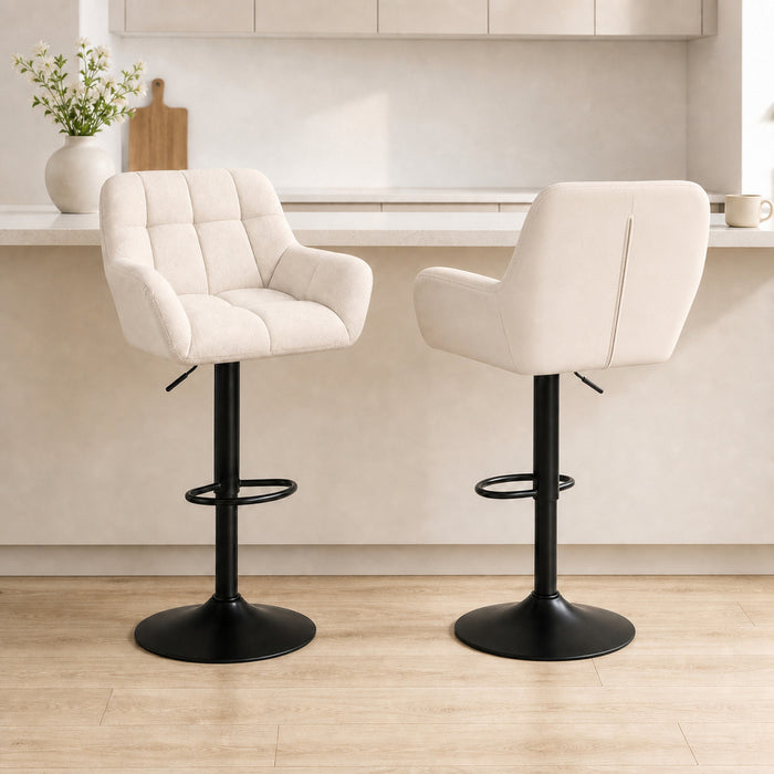 HOMCOM Adjustable Bar Stools Set of 2, Swivel Tufted Fabric Barstools