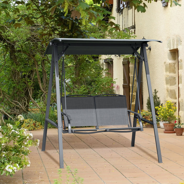 Outsunny 2-Seat Patio Swing Chair with Adjustable Canopy and Steel Frame