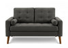 Upholstered Love Seat, 58" L, Dark Grey Fabric, Walnut Wood Legs, Mid-Century Modern Loveseat | Causeuse Rembourre, 58" L, Tissu Gris Fonce, Pieds En Bois De Noyer, Mid Century, Moderne