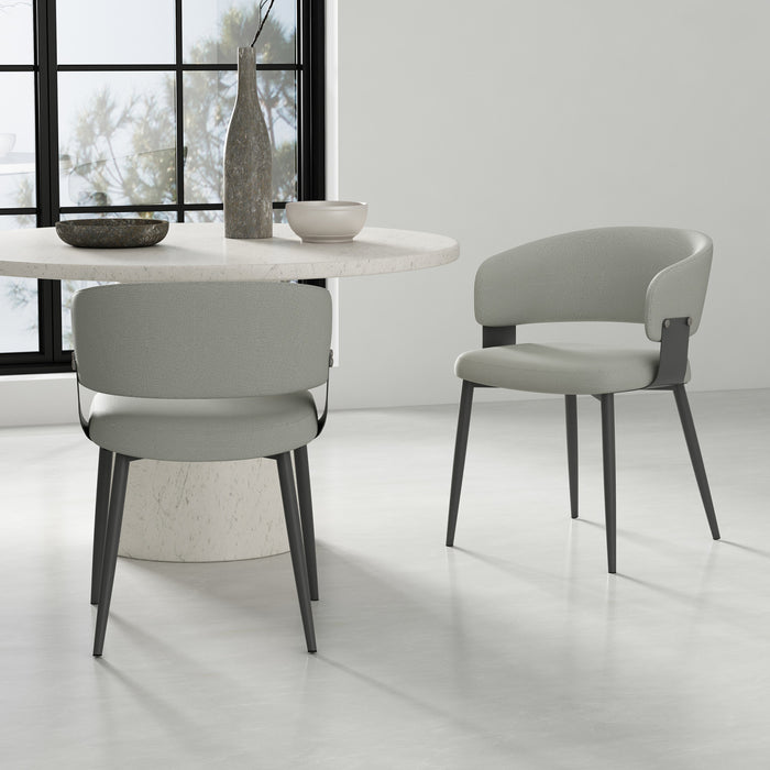 Luce Modern Textured Vegan Leather Metal Dining Chair in Stone Gray - Set of 2