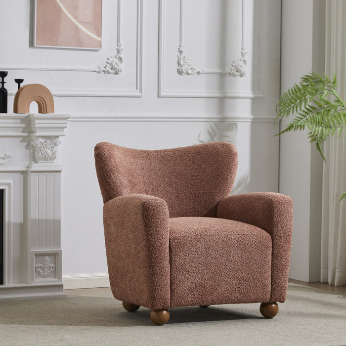 Wingate Cozy Wingback Armchair with Premium Fabric and Solid Wood Legs, Coral, Teak