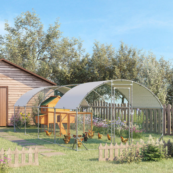 Pawhut Galvanized Large Metal Chicken Coop Cage Walk-in Enclosure Poultry Hen Run House Playpen Rabbit Hutch With Cover For Outdoor Backyard 9.2' X 24.9' X 6.5' Silver