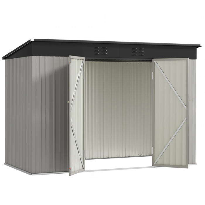Outsunny 9' X 4' Galvanized Steel Storage Shed With Lockable Doors, Vents