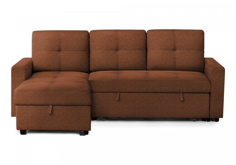 Sleeper Sofa, 90\" Length, Convertible Sofa Bed, Storage Chaise, Rust Fabric, Contemporary Sleeper Sofa