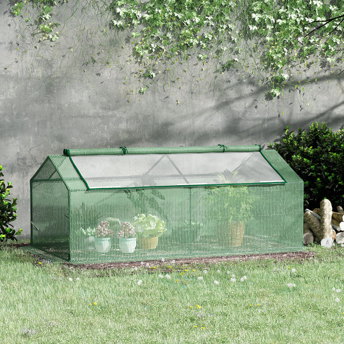 Outsunny 71\" X 36\" X 28\" Mini Greenhouse, Portable Garden Hot House For Plants With Large Roll-up Zipper Windows, Pe Cover For Outdoor, Indoor, Green