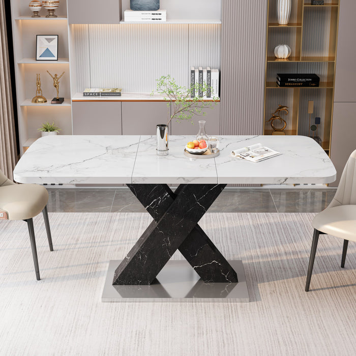 Liam Modern Rectangle Stretchable Dining Table with X-Shape Legs and Metal Base,Black