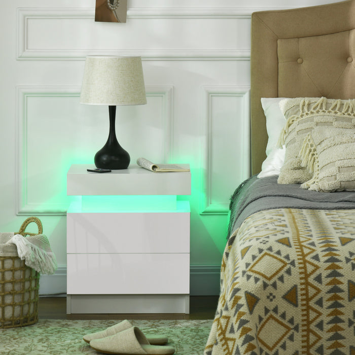 HOMCOM Nightstand, Side Table w/ LED Lights, for Bedroom