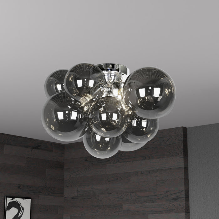 Dainolite Comet 3 Light Flush Mount Polished Chrome Smoked Glass Lamp