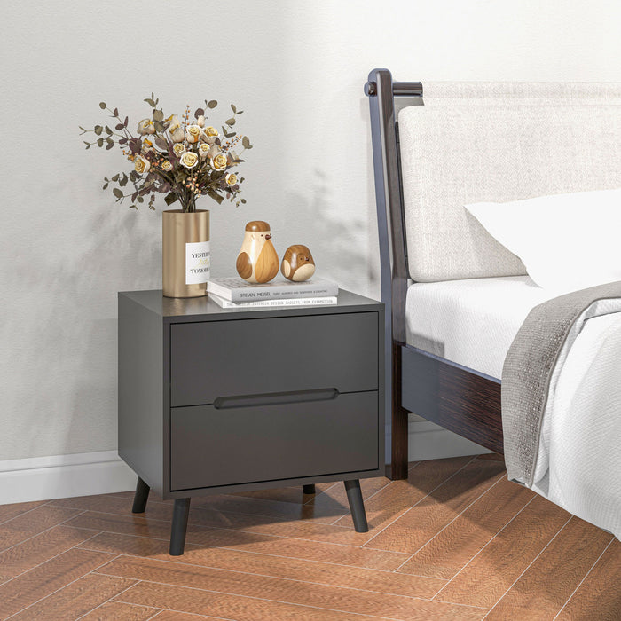 HOMCOM Bedside Table, Sofa Side Table with 2 Drawers and Wood Legs Black