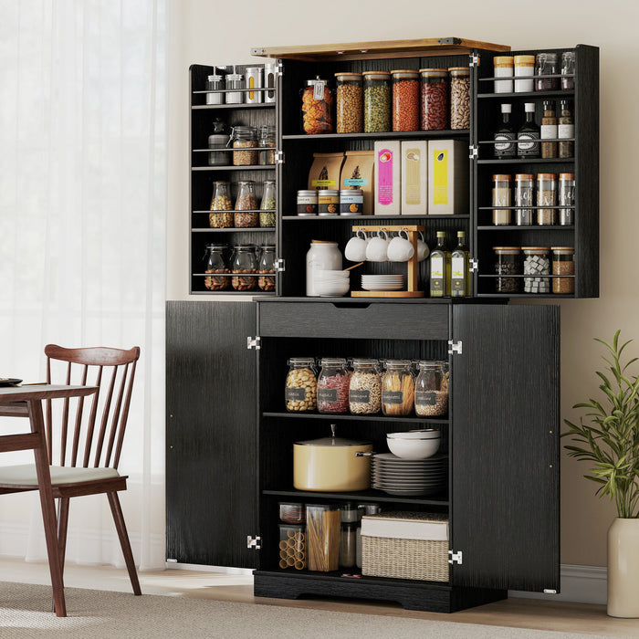 HOMCOM 72\" Kitchen Pantry Cabinet, Farmhouse Kitchen Storage Cabinet, Black