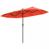 Costway 13 FT Large Patio Umbrella with LED Solar Lights Crank Handle 12 Heavy-Duty Ribs Orange
