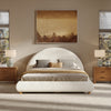 Harold Platform Bed with Boucle Upholstered Round Curved Headboard and Low-Profile Frame,Queen Size,White Queen Bed  | Lit plateforme Harold avec tete de lit incurvee ronde en tapisserie bouclee et cadre bas, taille Queen, blanc