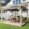 Outsunny 12' x 14' Hardtop Wood Gazebo Canopy, Double Roof Outdoor Gazebo