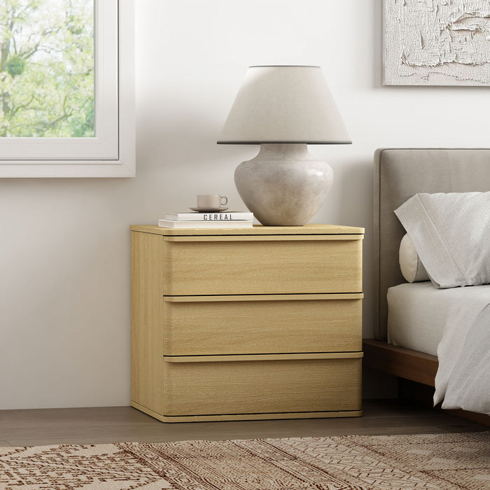 Molly Modern 26\" Nightstand in Natural Oak (3-Drawer)