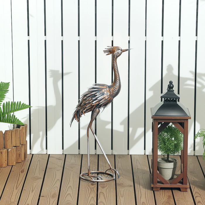 Outsunny Garden Statue Heron, Standing Lawn Sculpture Silver Tone