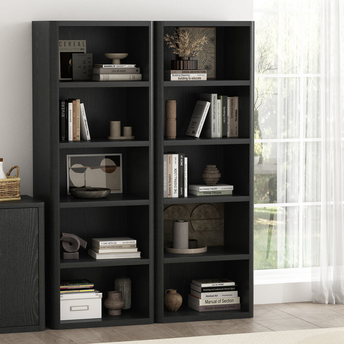 Rivington Modern 28\" Open Bookcase in Black - Set of 2
