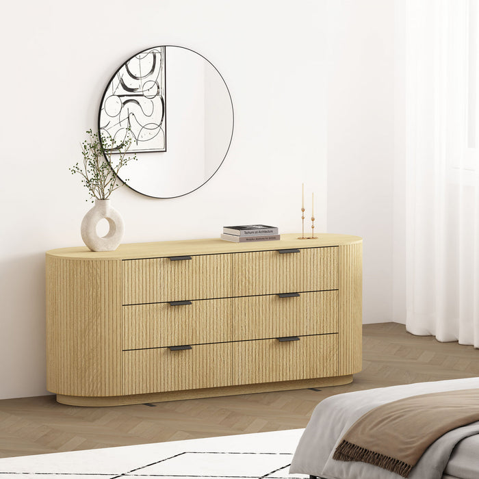 Olivia Manhattan Modern 71\" Dresser in Natural Oak (6-Drawer)
