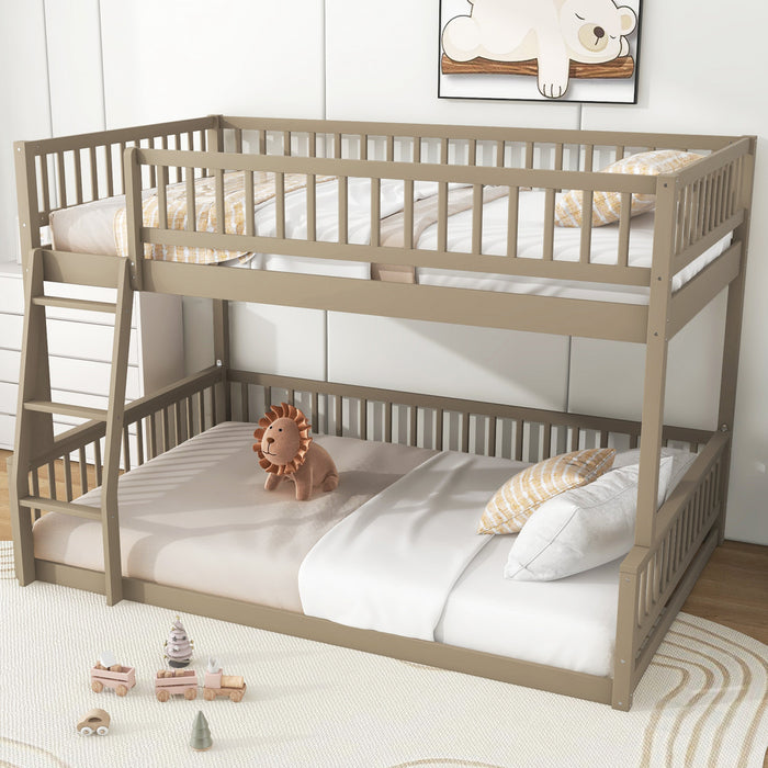 Ethan Full XL over Queen Bunk Bed with Ladder and Guardrails,Walnut Queen Bed