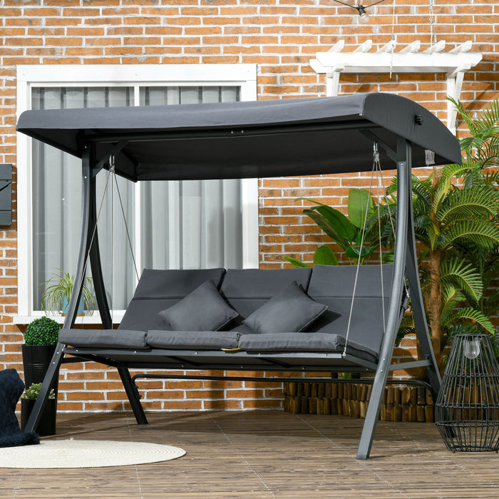Outsunny 3-Person Patio Swing Chair, Outdoor Porch Swing Bench, Dark Grey