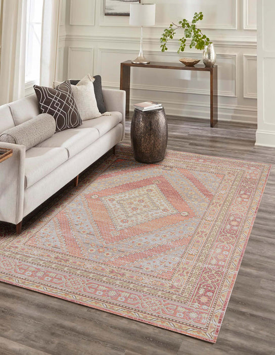 Poppy Traditional 9'3\" x 11'10\" Area Rug in Pink Indoor Area Rug