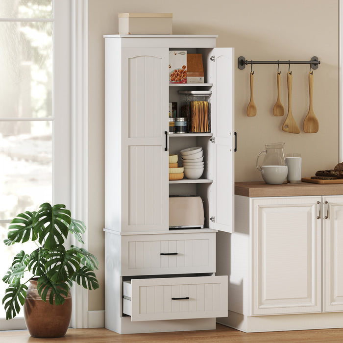HOMCOM Tall Pantry Cabinet, 67\" Farmhouse Kitchen Storage Cabinet, White