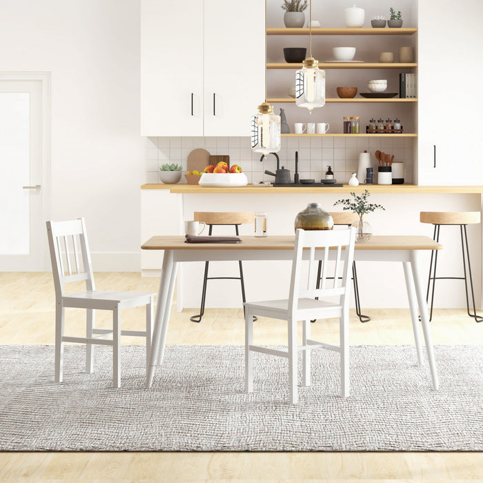Dining Chairs Set of 2, Kitchen Chair with Slat Back, Pine Wood White