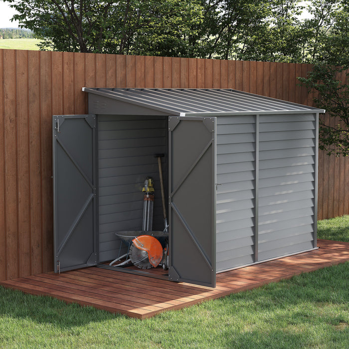Outsunny 4.6' X 9' Metal Outdoor Storage Shed With Lockable Doors Grey